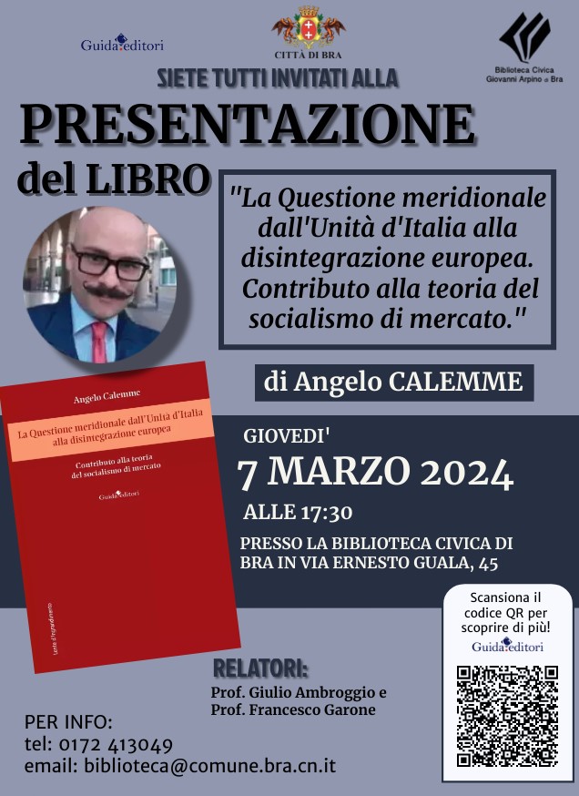 Alla biblioteca di Bra si presenta il nuovo libro di Angelo Calemme